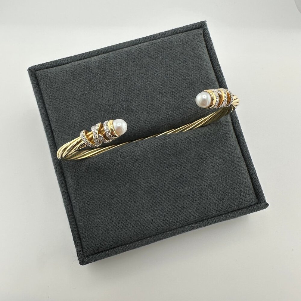 David Yurman Helena Bracelet in 18K Yellow Gold w/ Pearls & White Diamonds - Med